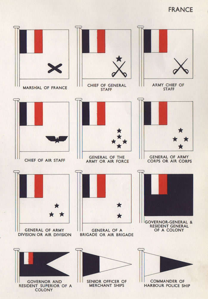 FRANCE FLAGS Marshal Chief of Staff Army Chief of Staff Governor-General 1958